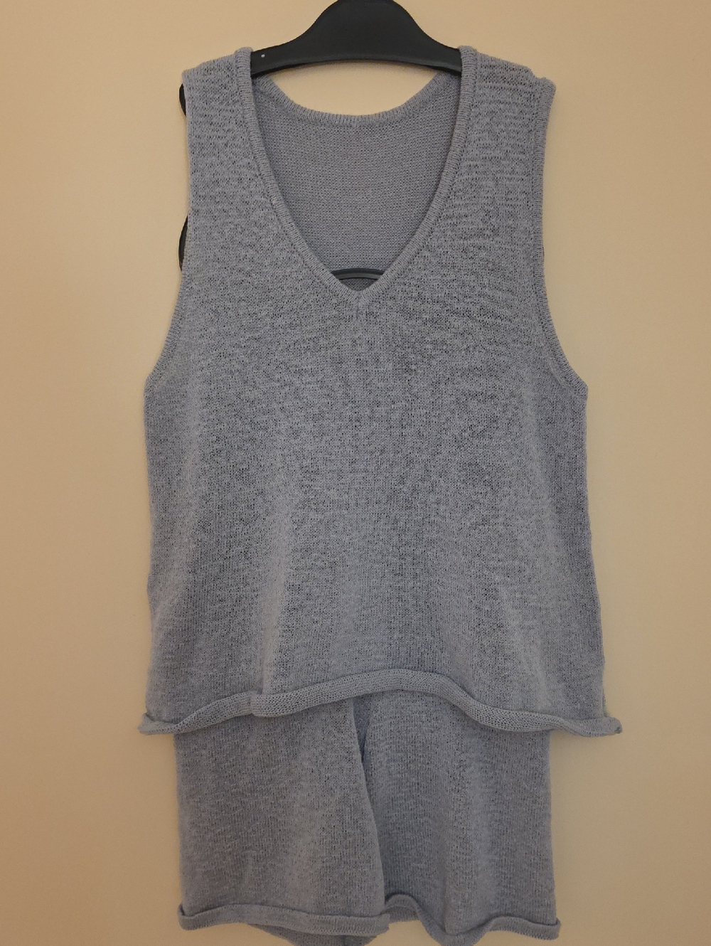 Women's Light Gray V-Neck Knit Sleep Set - Tank & Shorts